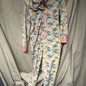 Xhilaration Pink and Multicolor unincorn kitty cat Hooded Onesie pajamas w/ tail